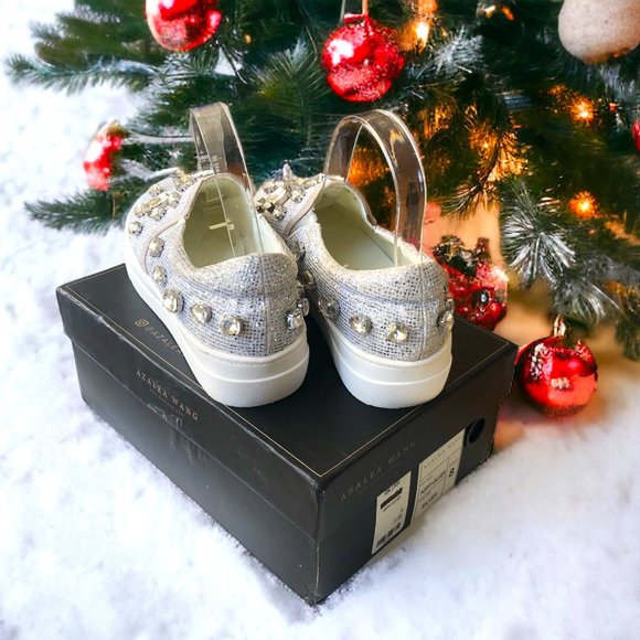 AZALEA WANG Stunning Jeweled Silver Platform Sneakers with Box Sz 8 - Picture 3 of 5